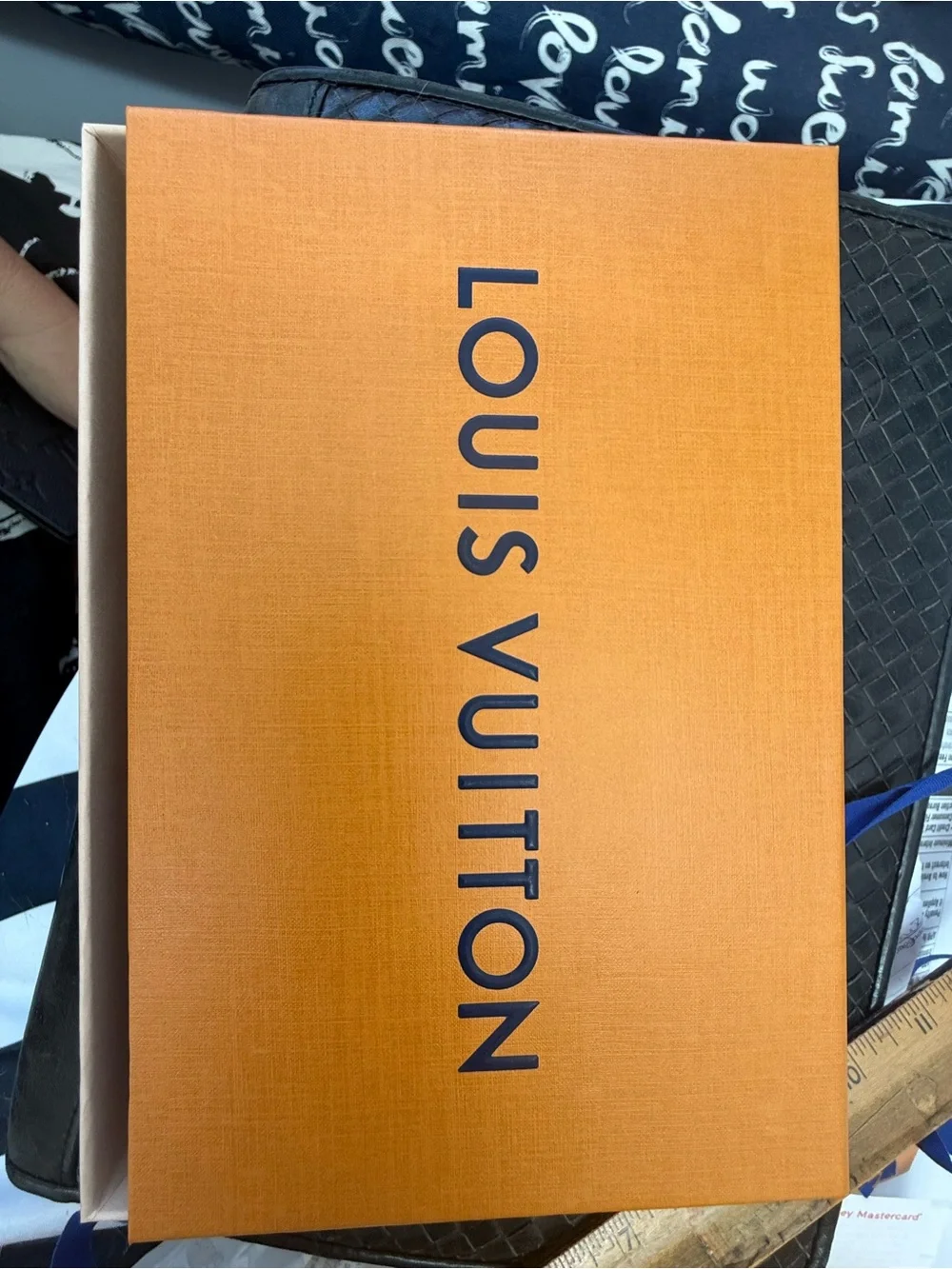 Louis Vuitton Black Textured Leather Card Holder with Gold Foil Stamp